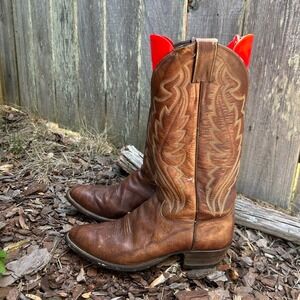 Justin Vintage Brown Leather Western Cowboy Boots 1949 Pointed Toe Mens 8E